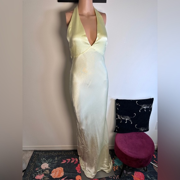 Bec + Bridge x REVOLVE Frida Halter Dress in Ice Yellow backless gown maxi - Picture 3 of 11